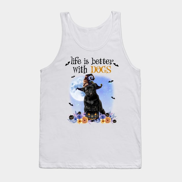 Black Pug Witch Hat Life Is Better With Dogs Halloween Tank Top by cyberpunk art